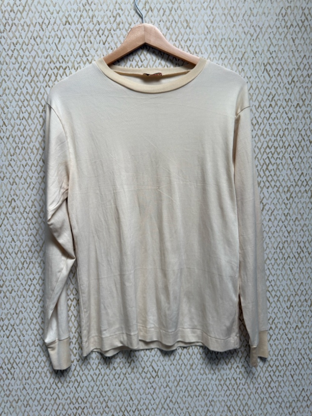 Real Silk Long Sleeve Top Ivory Cream Vintage Quiet Luxury Minimalist S